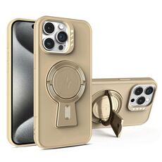 Per iPhone 15 Pro Custodia per telefono antiurto MagSafe con supporto a Y (oro deserto)