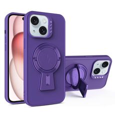 Per iPhone 15 Plus Custodia antiurto MagSafe con supporto a Y (viola scuro)