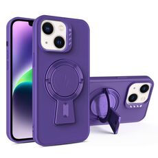 Per iPhone 14 Custodia per telefono antiurto MagSafe con supporto a Y (viola scuro)