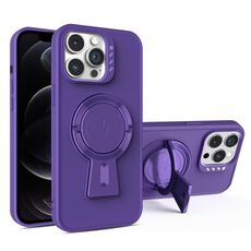 Per iPhone 12 Pro Custodia per telefono antiurto MagSafe con supporto a forma di Y (viola scuro)
