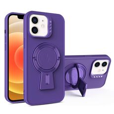 Per iPhone 12 Custodia per telefono antiurto MagSafe con supporto a forma di Y (viola scuro)