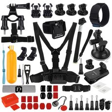 PULUZ 53 in 1 Kit di accessori Total Ultimate Combo (fascia toracica + supporto a ventosa + bracci girevoli a 3 vie + fibbia a J + cinturino da polso + cinturino per casco + monopiede estensibile + supporti di superficie + adattatori per treppiede + borsa portaoggetti + supporto per manubrio) per GoPro, Insta360, DJI e altre action camera