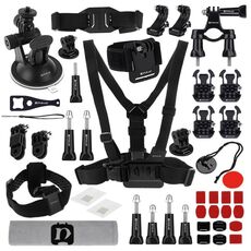 PULUZ 45 in 1 Kit di accessori Ultimate Combo (fascia toracica + supporto a ventosa + bracci girevoli a 3 vie + fibbia a J + cinturino da polso + cinturino per casco + supporti di superficie + adattatore per treppiede + borsa portaoggetti + supporto per manubrio + chiave inglese) per GoPro, Insta360, DJI e altre action cam