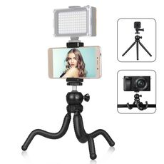 Supporto per treppiede flessibile PULUZ Mini Octopus con testa a sfera e morsetto per telefono + adattatore per treppiede e vite lunga per fotocamere SLR, GoPro, cellulare, dimensioni: 25 cm x 4,5 cm