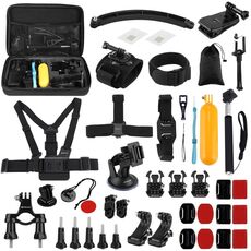 PULUZ 50 in 1 Kit di accessori Total Ultimate Combo con custodia in EVA (fascia toracica + supporto a ventosa + bracci girevoli a 3 vie + fibbia a J + cinturino da polso + cinturino per casco + monopiede estensibile + supporti di superficie + adattatori per treppiede + borsa portaoggetti + supporto per manubrio) per GoPro, Insta360, DJI e altre action cam