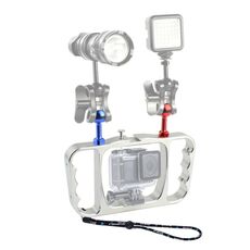 PULUZ Doppio braccio per luce subacquea portatile CNC in alluminio con cordino per GoPro, Insta360, DJI e altre action camera (argento)