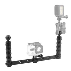PULUZ Diving Dual Hand-held CNC Alluminio Selfie Monopod Holder per GoPro, Insta360, DJI e altre Action Camera (Nero)