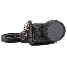 PULUZ per GoPro HERO7 Black / 6/5 Litchi Texture Custodia in vera pelle con foro per chiave, tracolla e lente UV 52mm (nera)