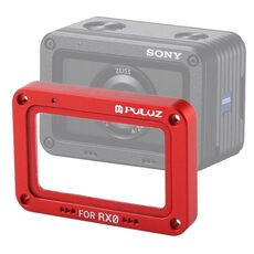 Pulluz Fiamma in lega di alluminio + protettore per lenti in vetro temperato per Sony RX0 / RX0 II, con viti e cacciaviti (rosso)