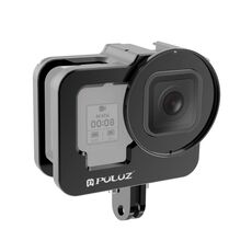 PULUZ per GoPro HERO12 Nero /11 Nero /10 Nero /9 Nero Guscio dell'alloggiamento addensato Gabbia protettiva in lega di alluminio CNC con telaio assicurativo e lente UV da 52 mm (Nero)