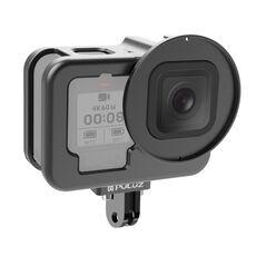 PULUZ per GoPro HERO12 Nero/11 Nero/10 Nero/9 Nero Custodia Sottile Gabbia Protettiva in Lega di Alluminio CNC con Telaio Assicurativo e Lente UV da 52 mm (Nero)