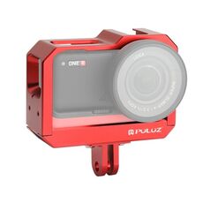 PULUZ Gabbia protettiva per montaggio su telaio in lega di alluminio con slot per base cold shoe e adattatore per base treppiede per Insta360 One R (rosso)