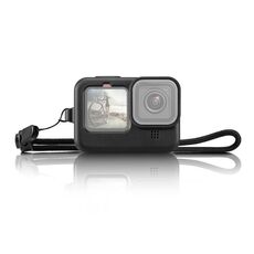 PULUZ per GoPro HERO12 Nero/11 Nero/10 Nero/9 Nero Custodia protettiva in silicone con cinturino da polso e copriobiettivo (Nero)