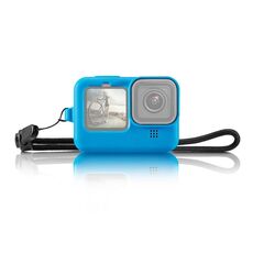 PULUZ per GoPro HERO12 Nero/11 Nero/10 Nero/9 Nero Custodia protettiva in silicone con cinturino da polso e copriobiettivo (Blu)