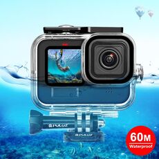 PULUZ per GoPro HERO12 Nero/11 Nero/10 Nero/9 Nero Custodia protettiva impermeabile da 60 m con fibbia, supporto di base e vite