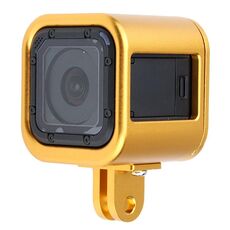 Custodia in alluminio CNC in lega di alluminio gabbia protettiva con copertura posteriore assicurativa per Gopro Hero5 Session / Hero4 Session / Hero Session (Gold)