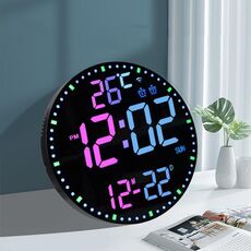 Orologio da parete digitale a LED con controllo tramite app Wi-Fi e sveglia multifunzionale con luce RGB (superficie nera con guscio nero)