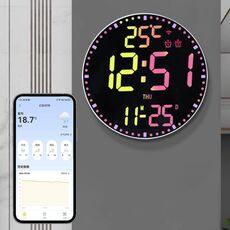 Orologio da parete digitale a LED con controllo tramite app Wi-Fi e sveglia multifunzionale con luce RGB (superficie nera con guscio bianco)