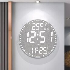 Orologio da parete digitale a LED con controllo tramite app Wi-Fi e sveglia multifunzionale con luce RGB (superficie in tessuto bianco)