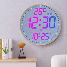 Orologio da parete RGB da 11,6 pollici con telecomando Sveglia multifunzionale in bambù + tessuto