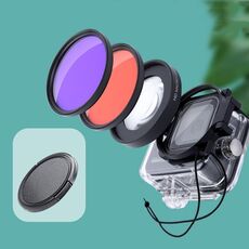 RUIGPRO per GoPro HERO8 58mm 16X Macro Lens + Red / Purple Diving Lens Filter + Dive Housing Kit custodia impermeabile con anello adattatore filtro e copriobiettivo