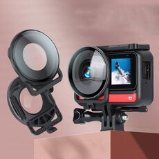Copriobiettivo protettivo in vetro per fotocamera panoramica Insta360one R con cornice (nero)