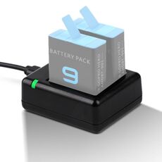 Caricabatterie USB Dual Batteries con cavo e indicatore luminoso per GOPRO HERO9 Nero / Hero10 Nero (nero)