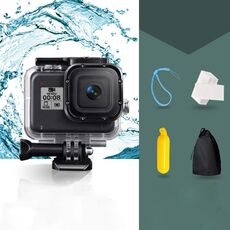 Per GOPRO HERO8 BLACK 45M custodia protettiva in custodia impermeabile con fibbia Basic Mount & Vite & Floating Bobber Grip & Strap & Anti-Fog Inserts (trasparente)