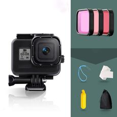 Per GOPRO HERO8 Black 45m custodia protettiva in custodia impermeabile da 45 m con fibbia Basic Mount & Screw & (viola, rossa, rosa) Filtri e galleggianti Bobber Grip & Strap & Anti-Fog Inserts (nero)