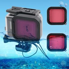Custodia protettiva con custodia impermeabile da 45 m + cover posteriore touch screen per GoPro NEW HERO / HERO6 / 5, con fibbia di montaggio di base e vite e filtri (viola, rosso, rosa), nessuna necessità di rimuovere l'obiettivo (trasparente)