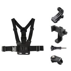 Cintura regolabile per montaggio sul corpo, con morsetto per telefono, adattatore tipo S, supporto a gancio J e vite lunga per GoPro, Insta360, DJI e altre action camera, smartphone (nero)