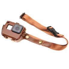 Per GOPRO HERO7 Black / 6/5 Custodia in cuoio in pelle PU con cinturino per collo e pulsanti (caffè)