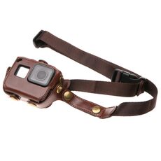 Per GOPRO HERO7 Black / 6/5 PU Custodia in cuoio in pelle PU con cinturino collo e pulsanti (marrone)