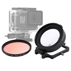 Obiettivo macro JSR 58mm 16X + filtro rosso per obiettivo subacqueo con copriobiettivo + adattatore ad anello per filtro obiettivo + corda + panno per la pulizia per custodia subacquea GoPro HERO6/5