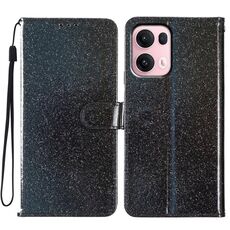 Per OPPO Reno13 Pro Custodia per telefono in pelle con glitter globale (nero)