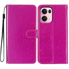 Per OPPO Reno13 Pro Custodia per telefono in pelle con glitter globale (rosso rosa)