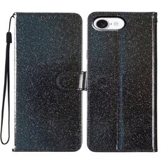 Per iPhone 16e Custodia per telefono in pelle con glitter (nero)