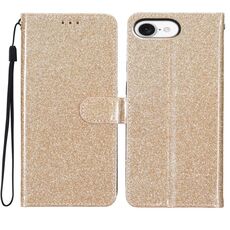 Per iPhone 16e Custodia per telefono in pelle con glitter in polvere (oro)