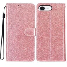 Per iPhone 16e Custodia per telefono in pelle con glitter in polvere (oro rosa)