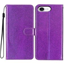 Per iPhone 16e Custodia per telefono in pelle con glitter in polvere (viola)