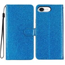 Per iPhone 16e Custodia per telefono in pelle con glitter (blu)