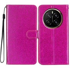 Custodia in pelle flip glitterata per Honor Magic7 (rosso rosa)