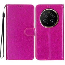 Custodia in pelle flip glitterata per Honor Magic7 Pro (rosso rosa)