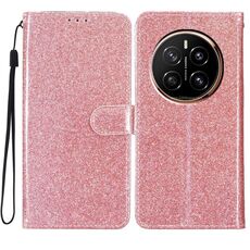 Custodia in pelle flip glitterata per Honor Magic7 Pro (oro rosa)