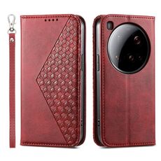 Per Xiaomi 15 Ultra Cubic Grid Calf Texture Custodia magnetica in pelle per telefono (rosso)