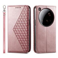 Per Xiaomi 15 Ultra Cubic Grid Calf Texture Custodia magnetica in pelle per telefono (oro rosa)