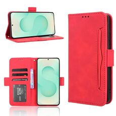 Per Samsung Galaxy S25 Edge 5G Custodia in pelle con slot per schede e texture in vitello (rosso)