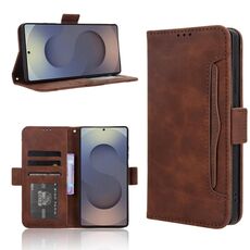 Per Samsung Galaxy S25 Ultra 5G Custodia in pelle con texture in vitello e slot per schede (marrone)