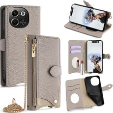 Per Tecno Spark 30 5G / Pova 6 Neo 5G Custodia a tracolla in pelle Litchi a coda di pesce (grigio)