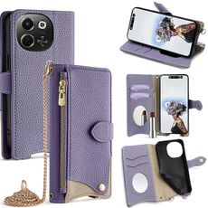 Per Tecno Spark 30 5G / Pova 6 Neo 5G Custodia a tracolla in pelle Litchi a coda di pesce con catena (viola)